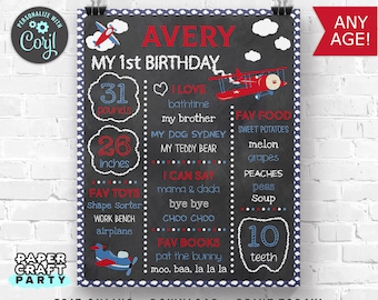 Airplane Printable Chalkboard Sign, Milestone Poster, 1st 2nd 3rd Birthday, Edit Online + Download Today With Free Corjl.com