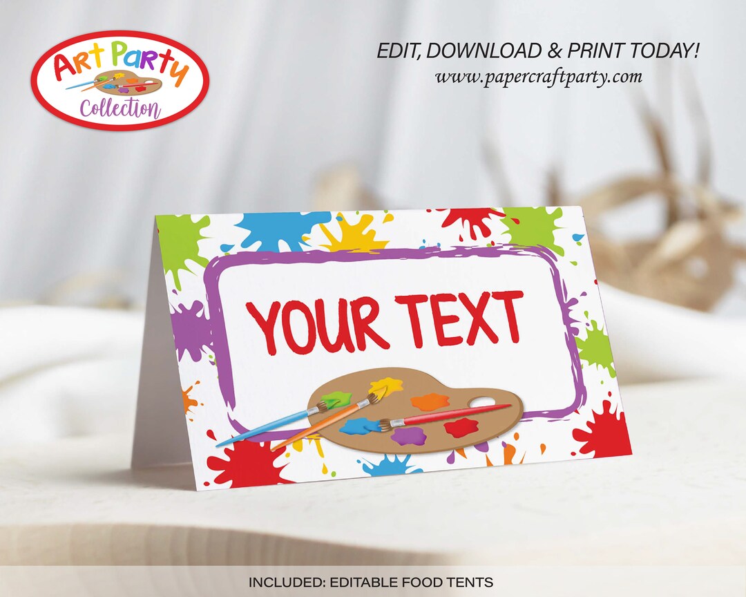 Art Party Printable Food Tents, Place Cards, Edit Online + Download ...