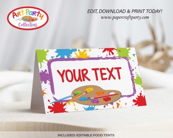 Art Party Printable Food Tents, Place Cards, Edit Online + Download Today With Free Corjl.com 0031