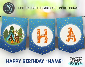 Camping Party Printable Birthday Banner, Edit Online + Download Today With Free Corjl.com 0018