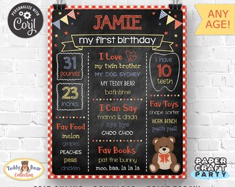 Teddy Bear Picnic Milestone Chalkboard Poster for Any Age, Printable Sign, Edit Online + Download Today With Free Corjl.com 0083