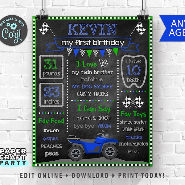 ATV Printable Chalkboard Milestone Poster for 1st 2nd 3rd 4th 5th Birthday, Edit Online + Download Today With Free Corjl.com 0043