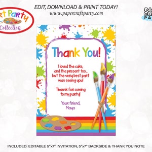 Art Paint Party Printable Invitation and Thank You Note, Includes Backside, Edit Online Download Today With Free Corjl.com 0031 image 3