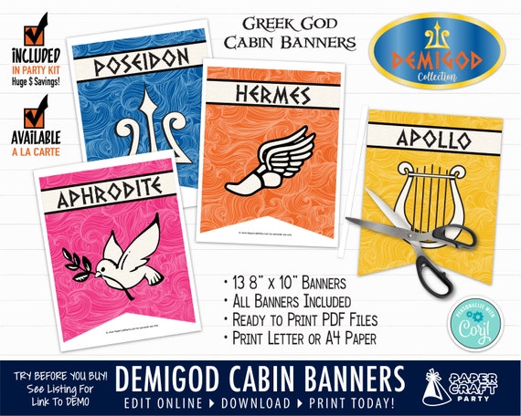 Printable Greek God Cabin Banners Demigod Party Decorations