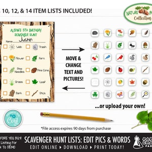 Scavenger Hunt Printable Lists with Editable Pictures & Words, Nature, Woodland Party, Edit Online Download Today With Free Corjl.com 0039 image 2