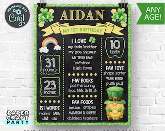 St. Patrick's Day Printable Chalkboard Sign, Milestone Poster, 1st 2nd 3rd Birthday, Edit Online + Download Today With Free Corjl.com 0033