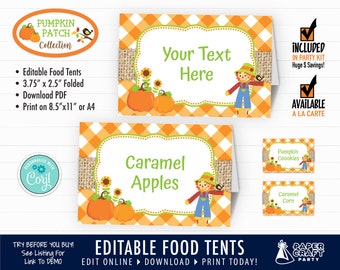 Pumpkin Patch Party Printable Food Tents, Place Cards, Edit Online + Download Today With Free Corjl.com