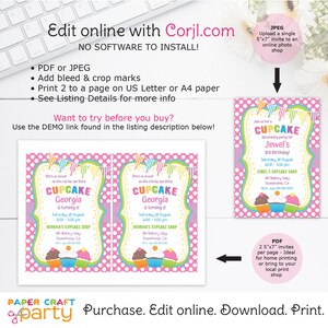 Cupcake Invitation, Printable Cupcake Invite, Baking Party, Sweet Shop ...