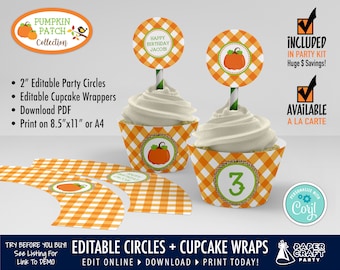 Pumpkin Patch Party Printable Circles & Cupcake Wrappers, Gift Tags, Edit Online + Download Today With Free Corjl.com