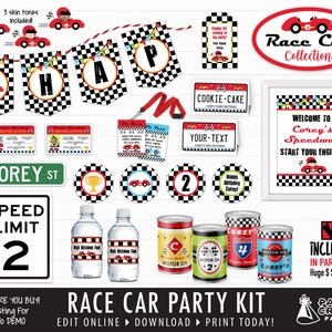 Kit de fiesta de cumpleaños imprimible de autos de carreras, fiesta de autos de carreras vintage retro, editar en línea + descargar hoy con Corjl.com gratis 0062