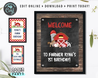 Farm Party Printable Welcome Sign & Party Signs, 8x10, 5x7, 4x6, Edit Online + Download Today With Free Corjl.com  0044
