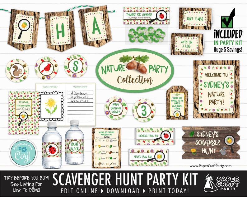 Scavenger Hunt Printable Lists with Editable Pictures & Words, Nature, Woodland Party, Edit Online Download Today With Free Corjl.com 0039 image 5