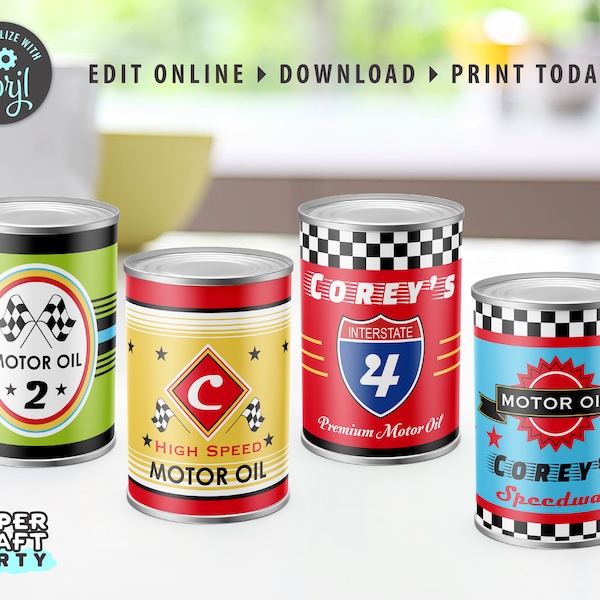 Étiquettes de bidons d'huile moteur imprimables pour voitures de course, édition en ligne + téléchargement aujourd'hui avec Corjl.com 0062 gratuit