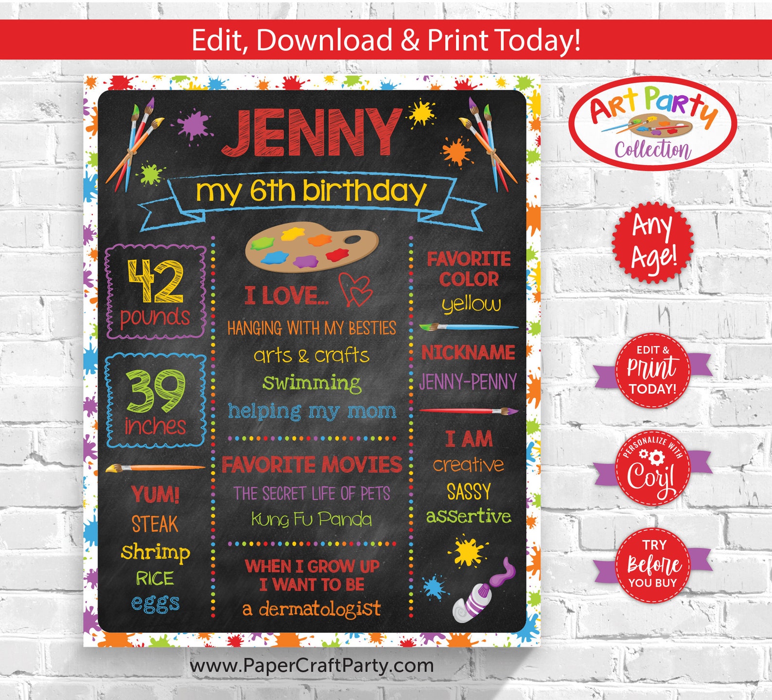 Art Party Printable Paint Brush Gift Tags Name Tags Food Etsy