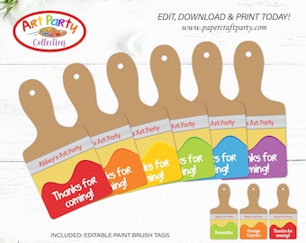 Art Party Printable Paint Brush Gift Tags, Name Tags, Food Tags in Red, Edit Online + Download Today With Free Corjl.com 0031