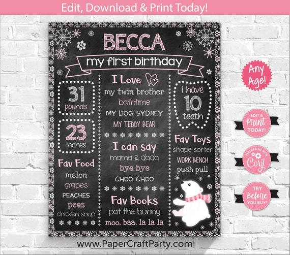 winter onederland printable chalkboard milestone poster chalkboard online free