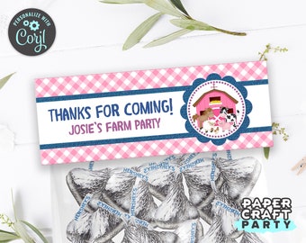 Farm Printable Treat Bag Topper, Goodie Bag, Pink, Edit Online + Download Today With Free Corjl.com  0047