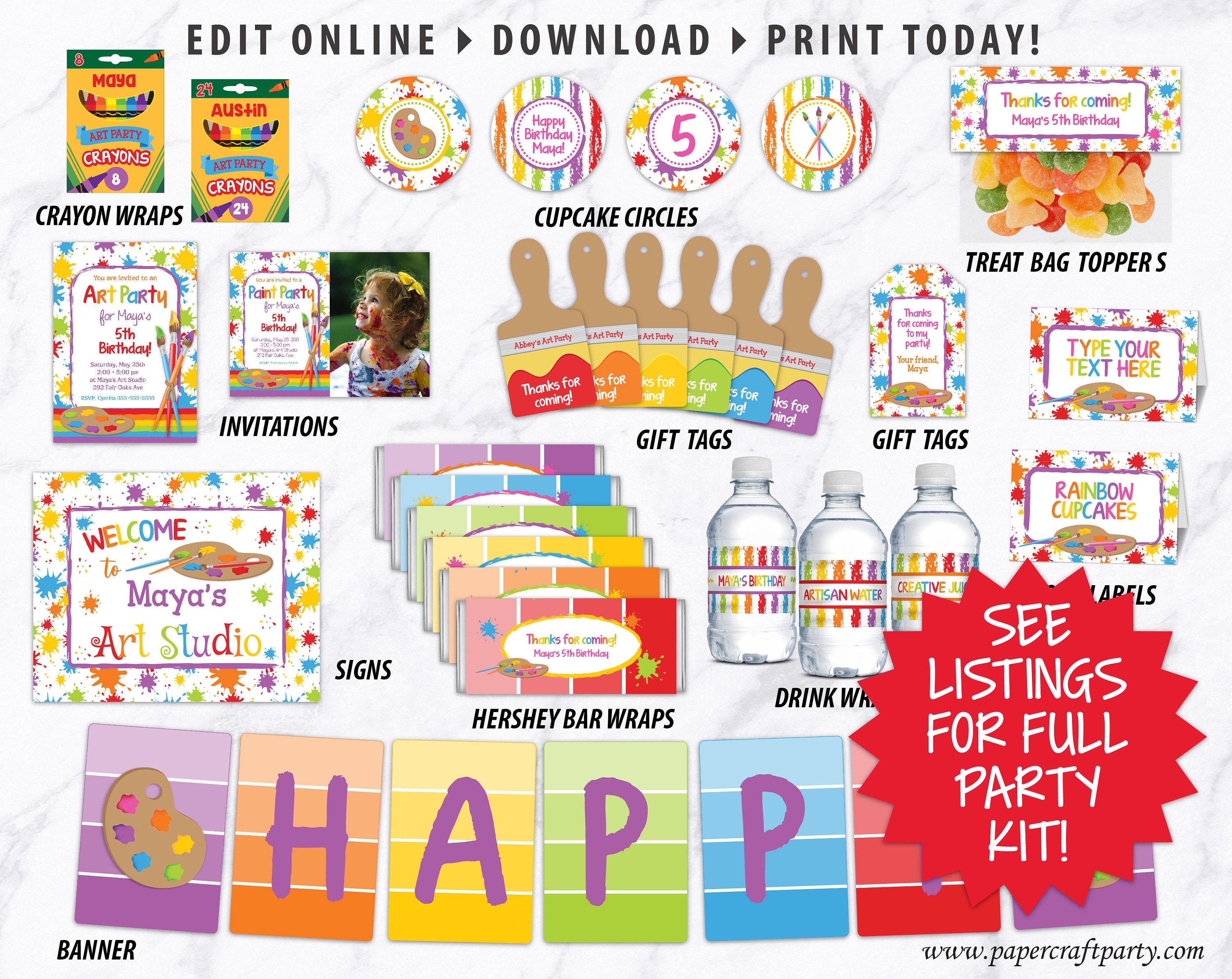 Art Party Printable Food Tents, Place Cards, Edit Online Download Today  With Free Corjl.com 0031 