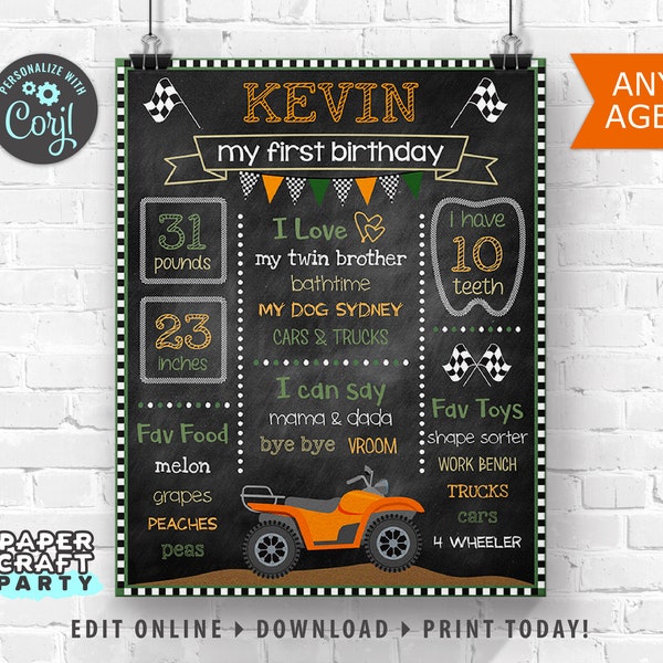 ATV Printable Chalkboard Milestone Poster for 1st 2nd 3rd 4th 5th Birthday, Edit Online + Download Today With Free Corjl.com 0041