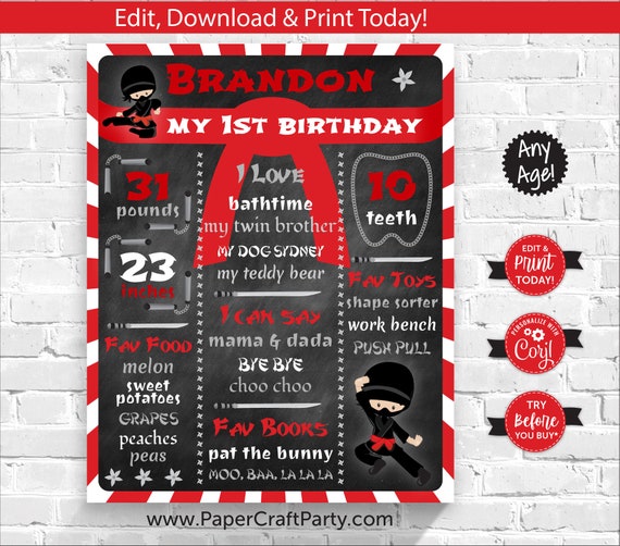 ninja printable chalkboard milestone poster for 1st 2nd 3rd online chalkboard