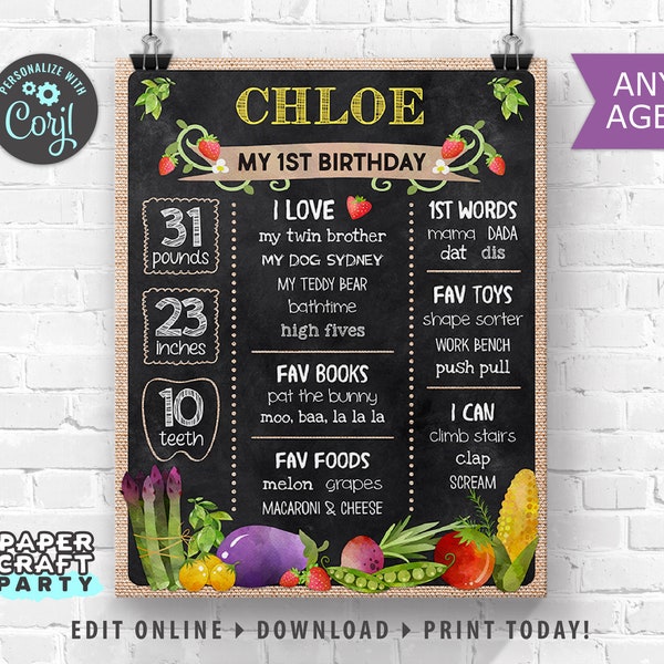 Farmers Market Printable Chalkboard Milestone Poster for 1st 2nd 3rd 4th 5th Birthday, Edit Online + Download Today With Free Corjl.com 0015