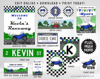 ATV Party Kit, Thank You Note & Backside Included, Quad 4-Wheeler, Edit Online + Download Today With Free Corjl.com BLUE 0043