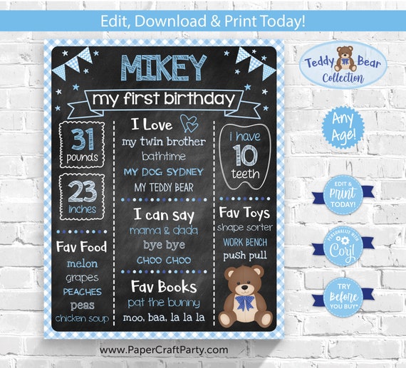 teddy bear milestone chalkboard poster for any age chalkboard online free
