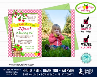 Apple Orchard Printable PHOTO Invitation and Thank You Note in PINK, Includes Backside, Edit Online + Download Today With Free Corjl.com AOP