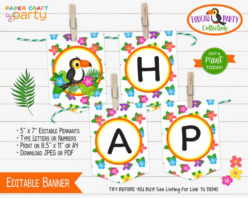 Toucan Party Printable Party Kit Includes Invites and Decorations, Edit Online Download Today With Free Corjl.com image 7