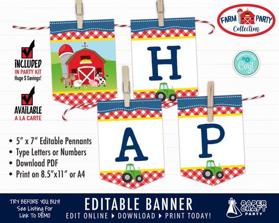 Farm Printable Birthday Banner Edit Online Download Today Etsy