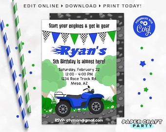 ATV Printable Invitation, Quad 4-Wheeler, Thank You Note & Backside Included, Edit Online + Download Today With Free Corjl.com 0043