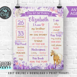 Horse Party Milestone Chalkboard Poster for Any Age, Boho Horse, Printable Sign, Edit Online Download Today With Free Corjl.com 0070 image 1