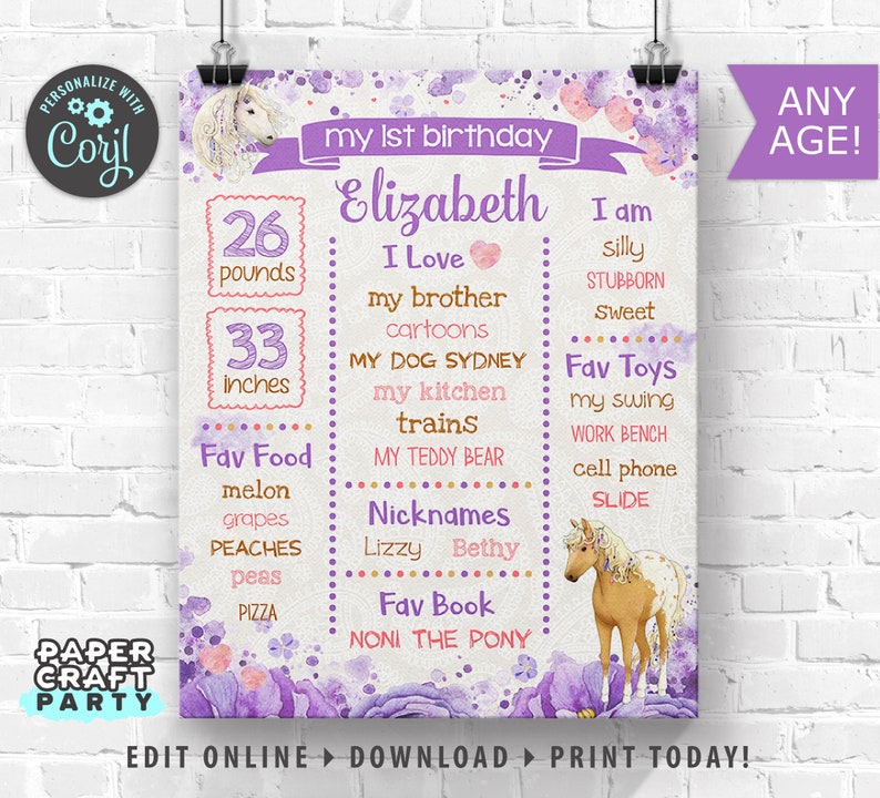 Horse Party Milestone Chalkboard Poster for Any Age, Boho Horse, Printable Sign, Edit Online Download Today With Free Corjl.com 0070 image 1