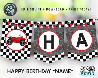 ATV Printable Birthday Party Banner & Pennants in RED, Edit Online + Download Today With Free Corjl.com 0042