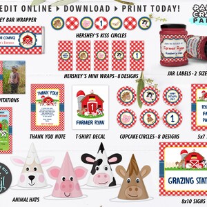 Farm Printable Party Kit Includes Invites and Decorations in RED, Edit ...
