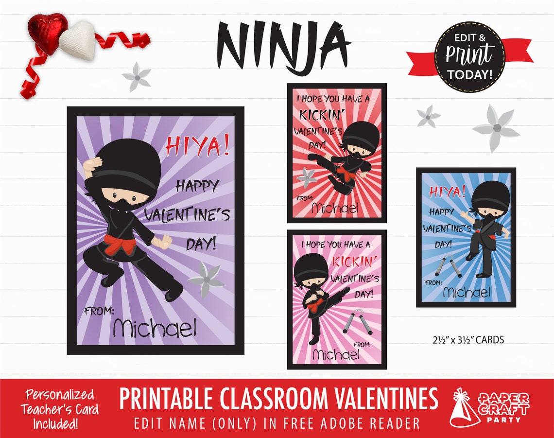 ninja-valentine-cards-personalized-printable-valentines-etsy