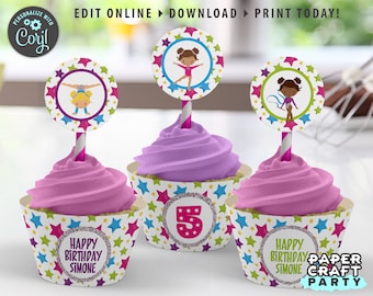 Gymnastics Party Printable Party Circles & Cupcake Wrappers, Gift Tags, Gold Metal, Edit Online + Download Today With Free Corjl.com 0021