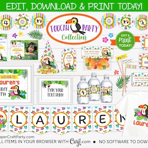 Toucan Party Printable Party Kit Includes Invites and Decorations, Edit Online Download Today With Free Corjl.com image 1