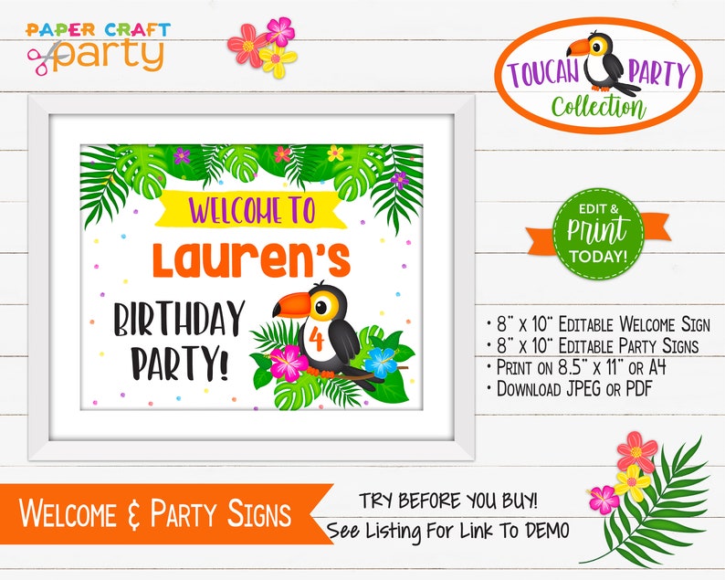 Toucan Party Printable Party Kit Includes Invites and Decorations, Edit Online Download Today With Free Corjl.com image 9