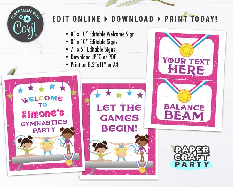 Gymnastics Party Printable Welcome Sign &amp; Party Signs 8x10 - Etsy