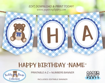 Teddy Bear Picnic Printable Birthday Banner, Edit Online + Download Today With Free Corjl.com 0081