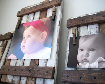 Picture holder/ frame set of three  Rustic / shabby chic wall hanging