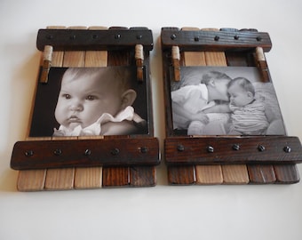 Ensemble porte-image / cadre de deux tentures murales rustiques / shabby chic