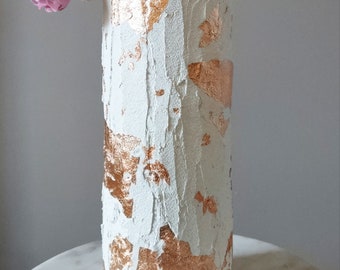 Vase fabriqué à la main / texture or rose / cadeau de mariage / cadeau d'anniversaire / blanc / papier d'aluminium / vase / ciment / décoration intérieure
