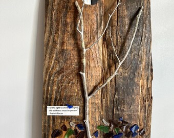 tree art / recycled glass / pallet, wood wall hanging /wood engraved