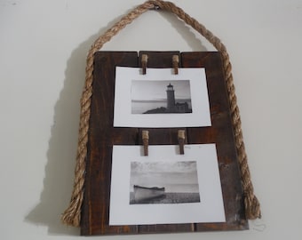 beach home decor /  nautical rope  / Frame / wall hanging / two  5x7 picture/ Father's day gift