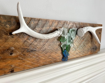 bois de cerf / verre de mer / bois de grange / décoration de plage rustique