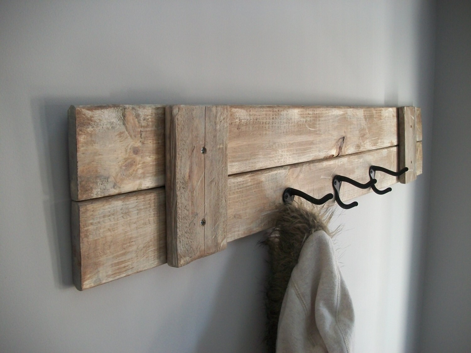 Coat Rack Farmhouse rustic Grey Weathered Coat Rack With 3 Hooks Etsy
