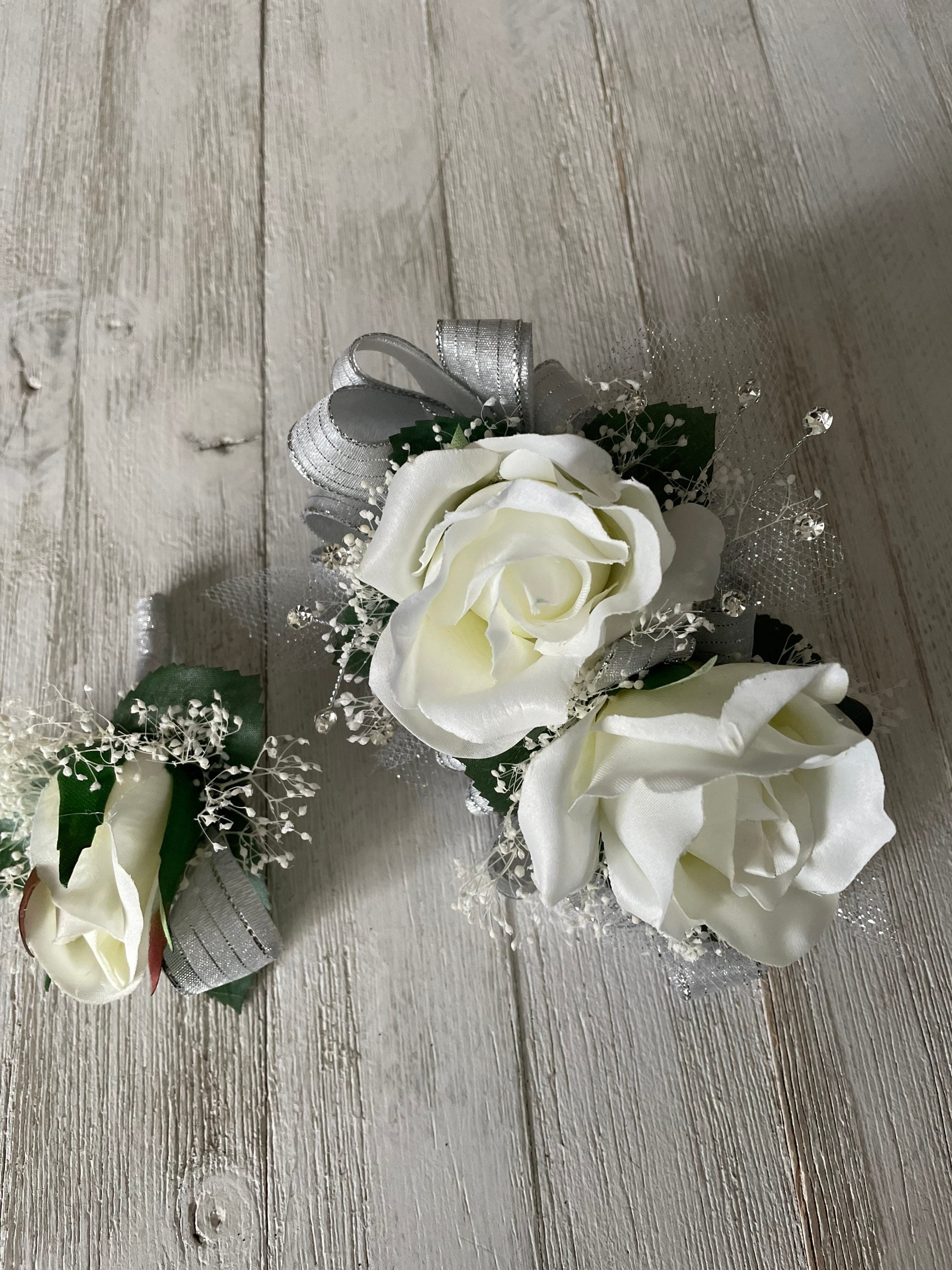 White Spray Rose Boutonniere With Silver Ribbon in NOVATO, CA