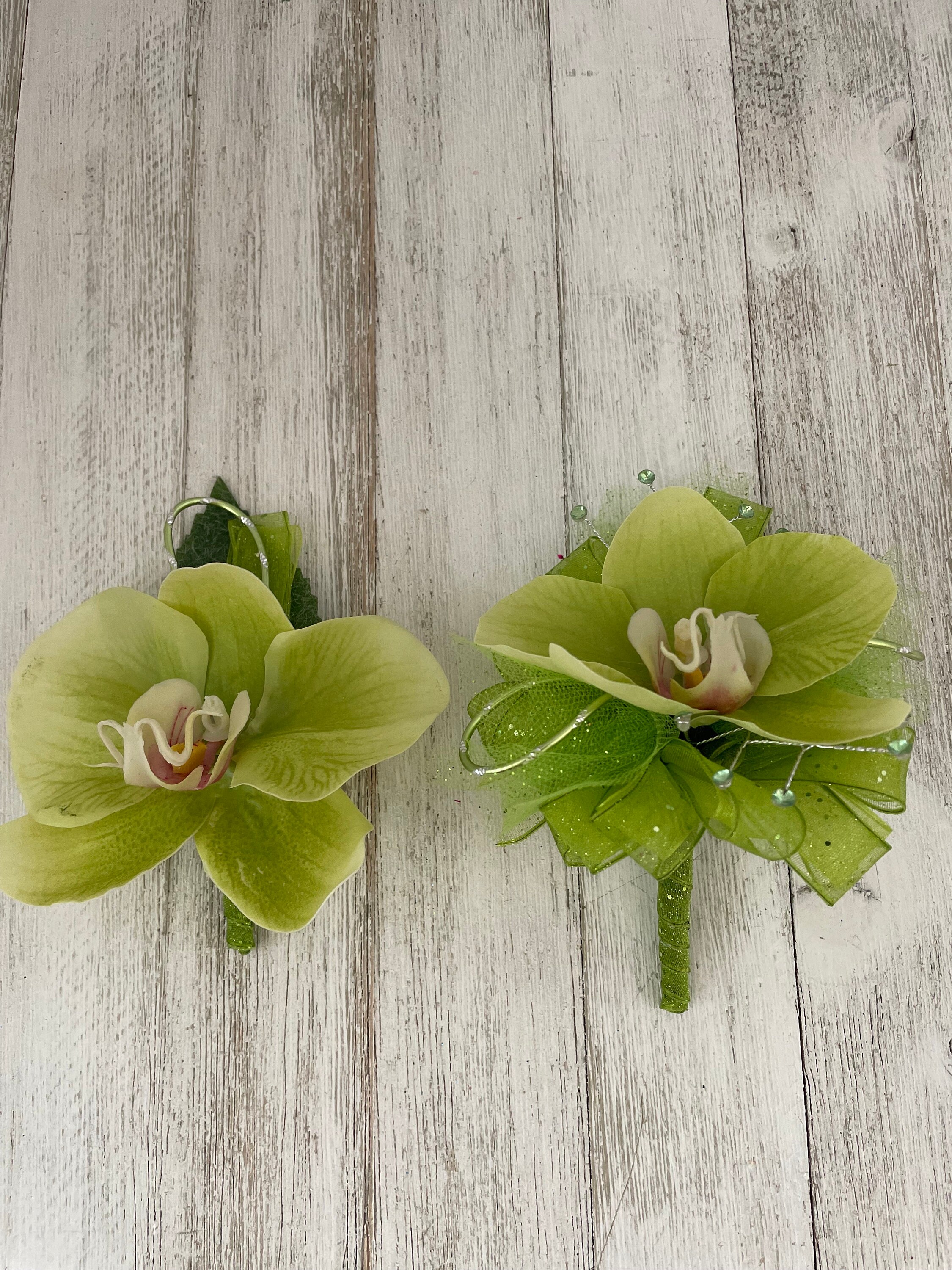 2 Piece Wrist Corsage and Boutonniere in Lime Green Orchids Etsy UK